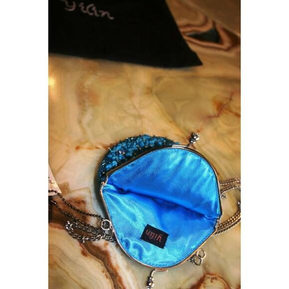 YILIN Turquoise Hand Beaded Party Hand Bag 100% Genuine Stones Embellished - Picture 4 of 4